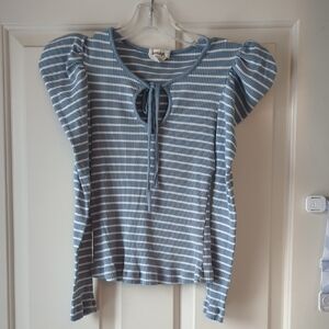 Anthropologie Blue Puff Sleeve Striped Top